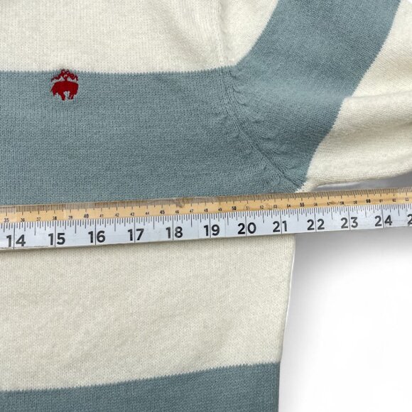 Brooks Brothers Men's Blue White Stripe Zip Collar Lamb Wool Sweater XL Slim Fit - Picture 7 of 9